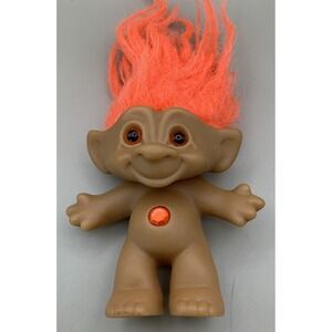 Vtg 1990's Ace Novelty Wishstine Treasure Troll Doll Neon Red Hair Gem Belly